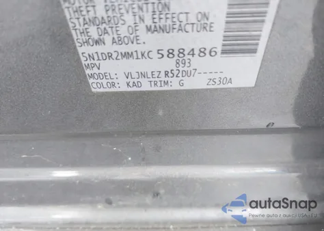 2019 Nissan Pathfinder Sv from USA, damaged, VIN 5N1DR2MM1KC588486